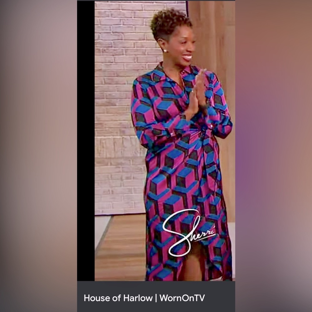 House of Harlow 1960 NWT Size Small Silky Geometric Print Wrap Maxi Dress (0369) - Picture 5 of 16